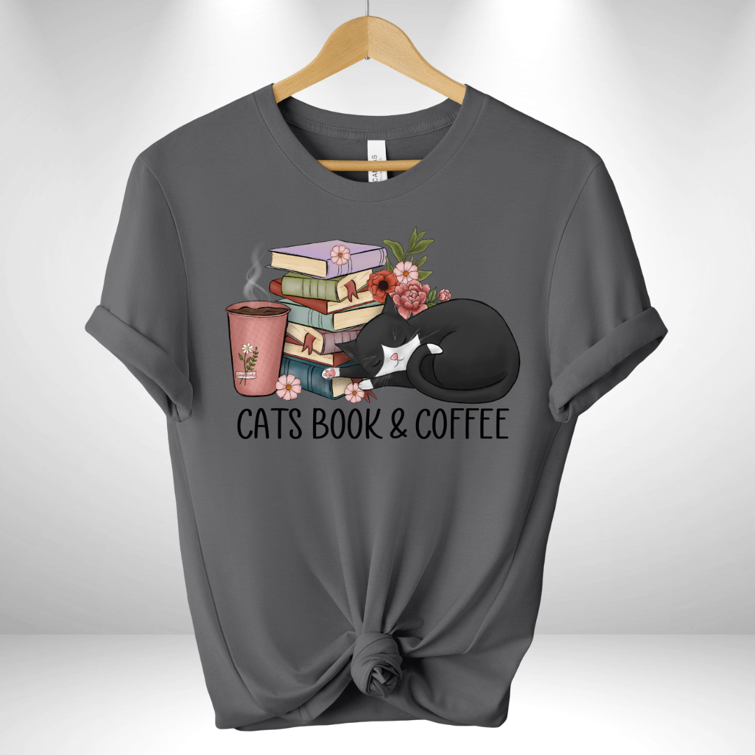 Cats Book & Coffee Tee