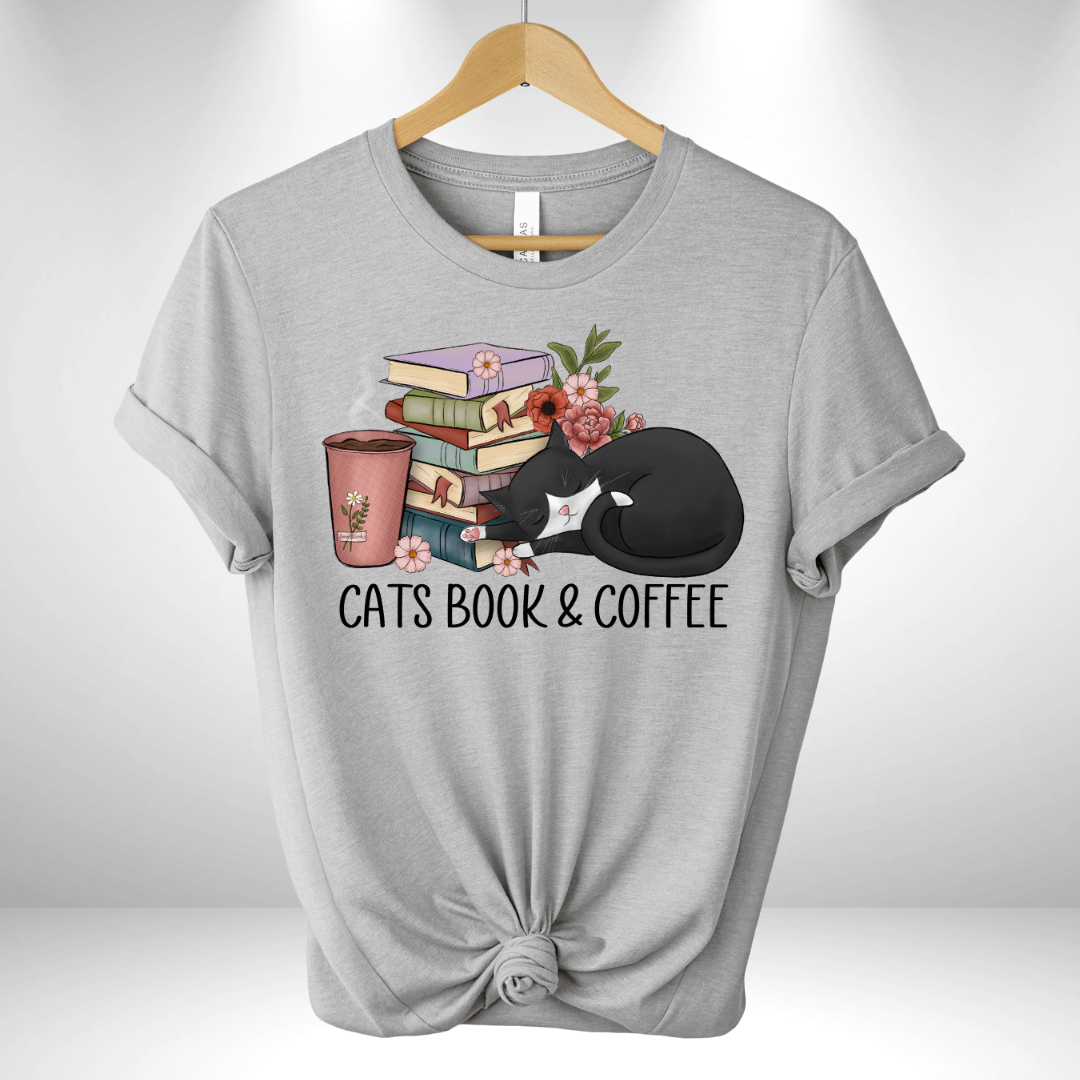 Cats Book & Coffee Tee