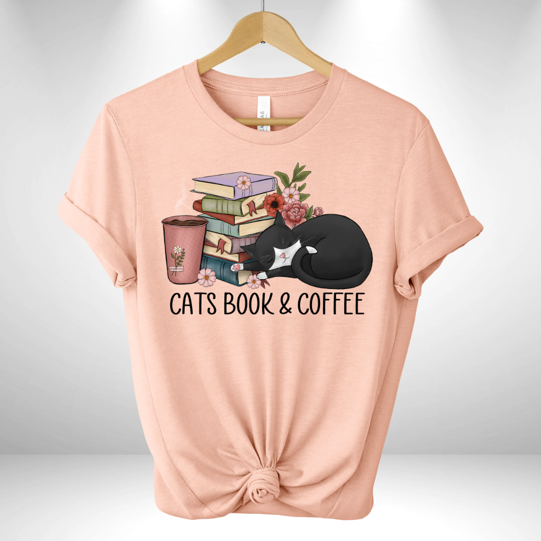 Cats Book & Coffee Tee